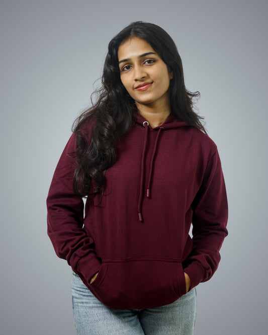 Maroon Regular Fit Zero Hoodie For Women