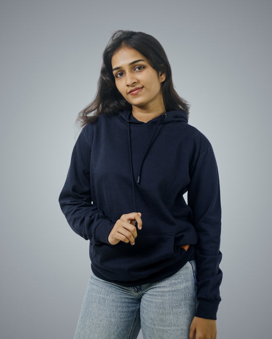 Navy Regular Fit Zero Hoodie For Women