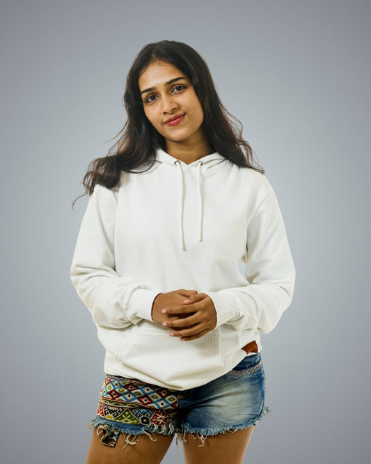 White Regular Fit Zero Hoodie For Women
