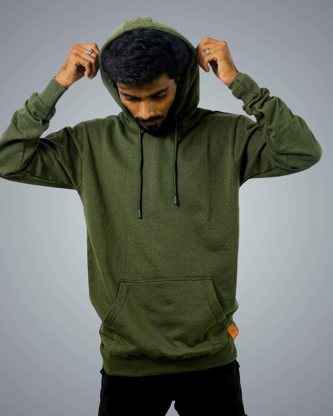 Army Green Regular Fit Zero Hoodie For Men - Main Image