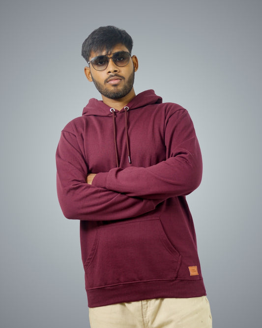 Maroon Regular Fit Zero Hoodie For Men