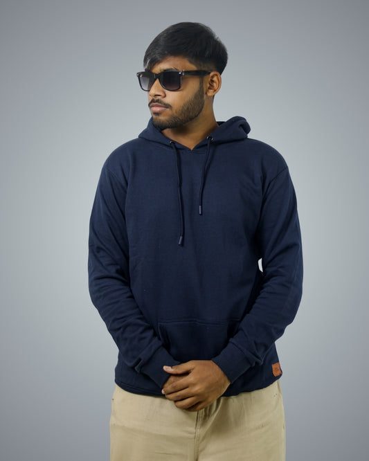Navy Regular Fit Zero Hoodie For Men