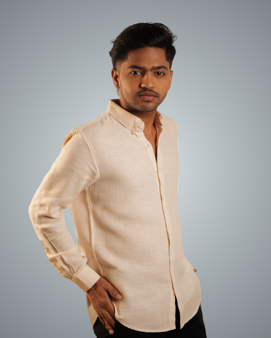 Beige Linen Regular Fit Shirt