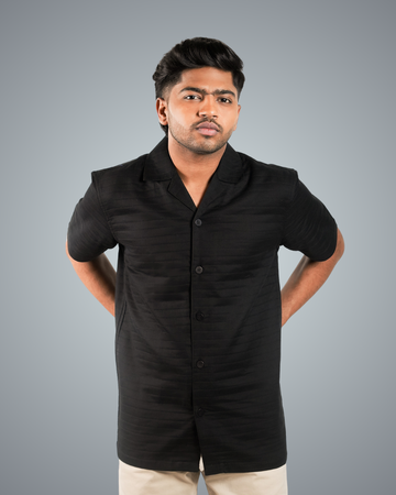 Black Double Cloth Oversized Shirt