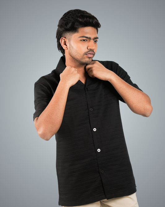 Black Double Cloth Oversized Shirt
