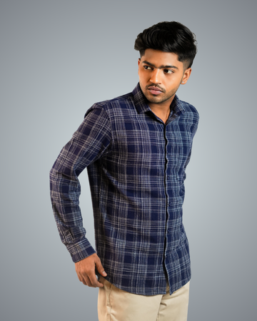 Blue Dotted Checks Regular Fit Shirt