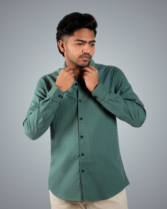 Bottle Green Structured Regular Fit Shirt