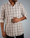 Coffee White Checks Regular Fit Shirt
