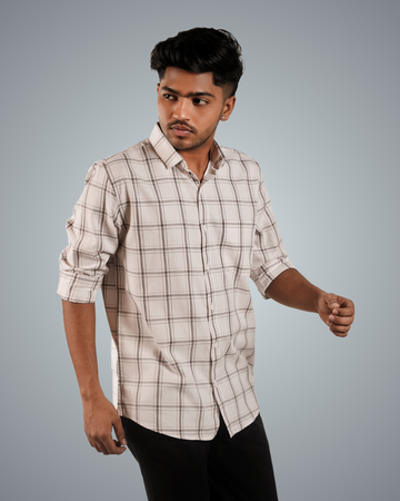 Coffee White Checks Regular Fit Shirt