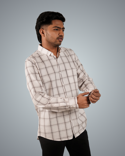 Coffee White Checks Regular Fit Shirt