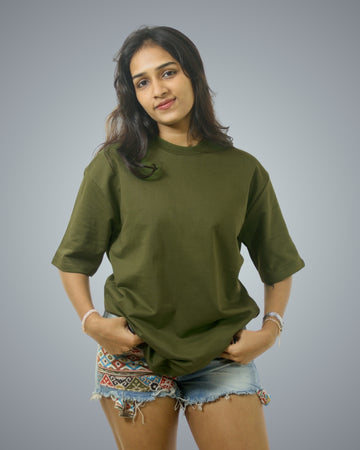 Army Green Oversized Fit Tshirt For Women
