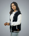 Black Regular Fit Zero Varsity Jacket For Women