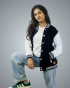 Black Regular Fit Zero Varsity Jacket For Women
