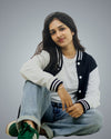 Black Regular Fit Zero Varsity Jacket For Women
