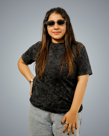 Acid Wash - Black Regular Fit Tshirt For Women