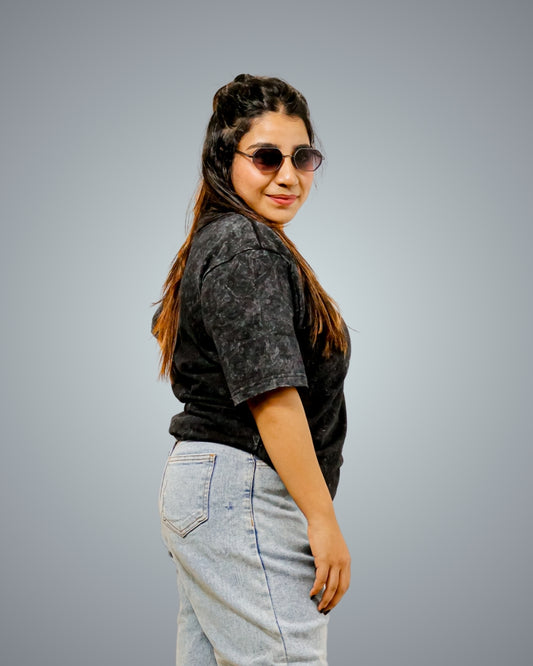 Acid Black Oversized Fit Tshirt For Women
