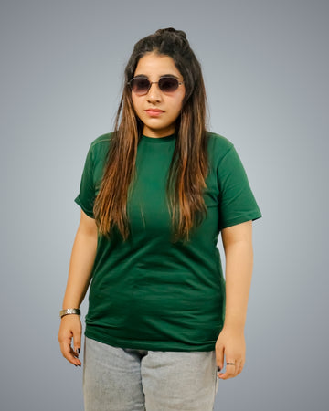 Bottle Green Regular Fit Tshirt For Women