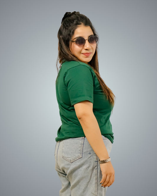Bottle Green Regular Fit Tshirt For Women