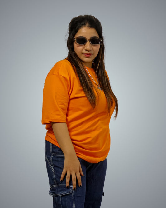 Orange Oversized Fit Tshirt For Women