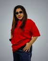 Red Oversized Fit Tshirt For Women