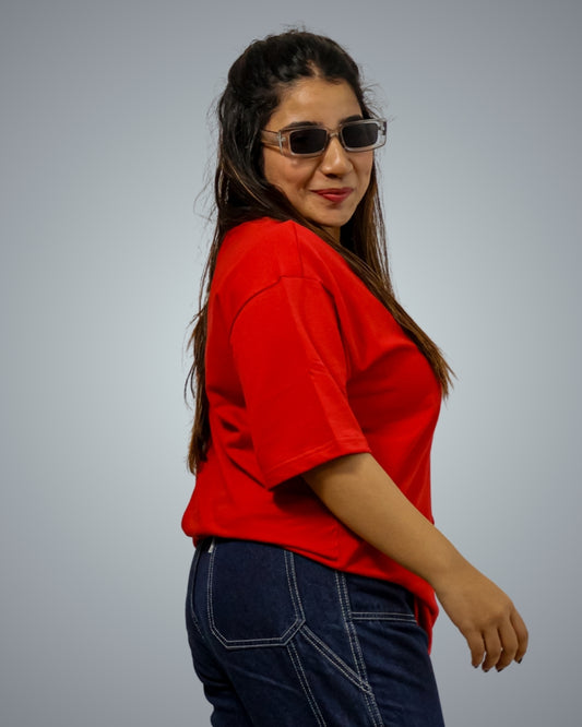 Red Oversized Fit Tshirt For Women