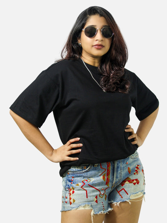 Black Boxy Fit T-Shirt For Women