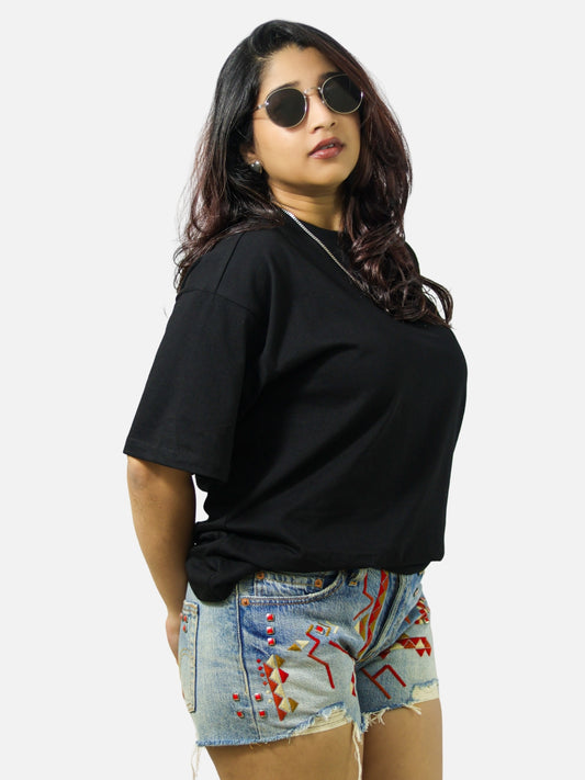 Black Boxy Fit T-Shirt For Women