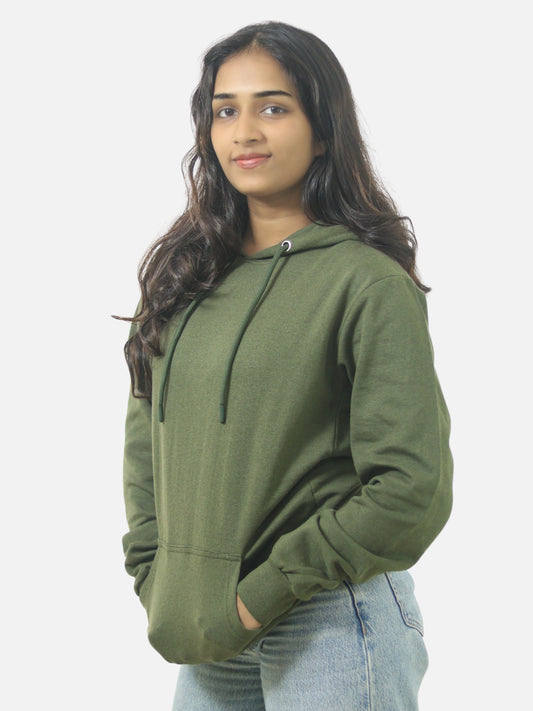 Army Green Regular Fit Hoodie For Women