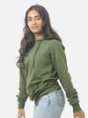 Army Green Regular Fit Hoodie For Women