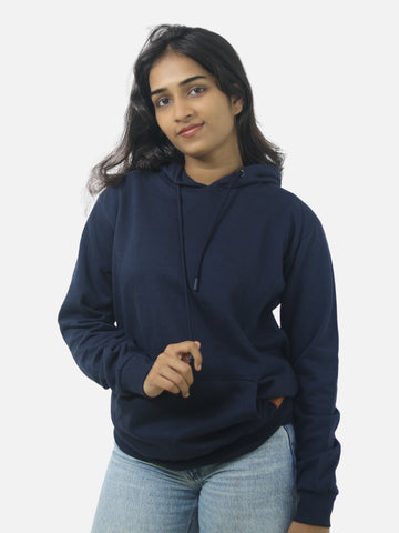 Navy Blue Regular Fit Hoodie For Women
