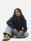 Navy Blue Regular Fit Hoodie For Women