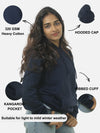 Navy Blue Regular Fit Hoodie For Women
