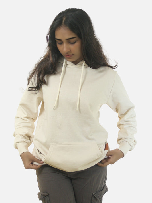 Off White Regular Fit Hoodie For Women