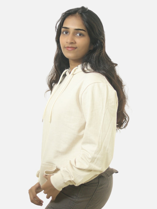 Off White Regular Fit Hoodie For Women