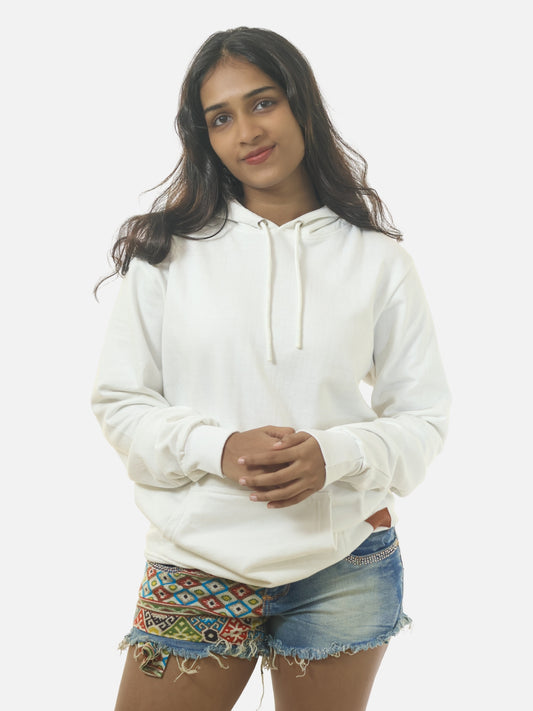 White Regular Fit Hoodie For Women