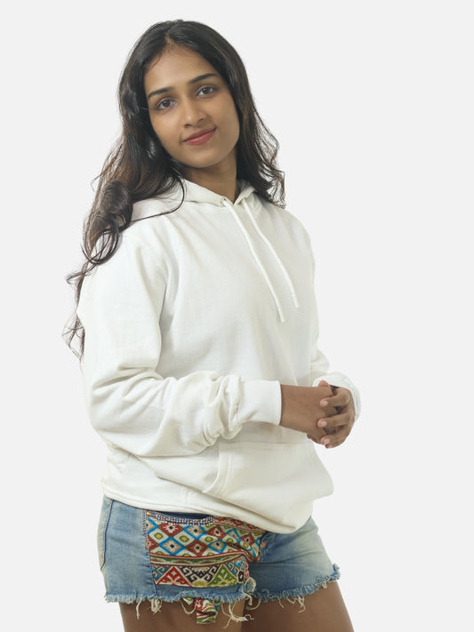 White Regular Fit Hoodie For Women