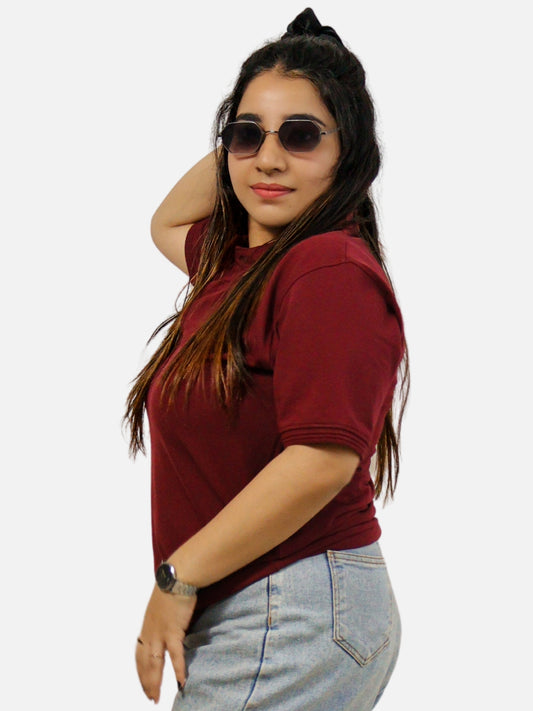 Maroon Polo T-Shirt For Women