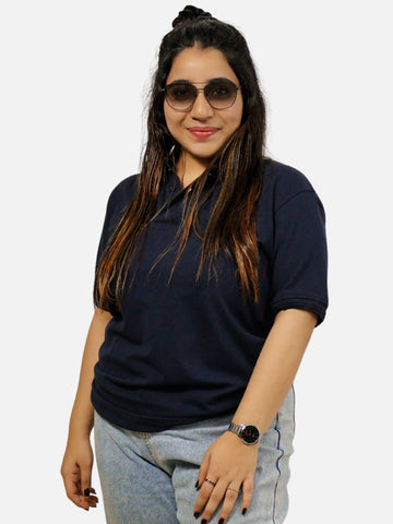 Navy Blue Polo T-Shirt For Women