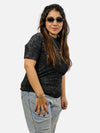 Black Acid Wash Regular Fit T-Shirt For Women