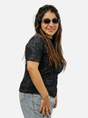 Black Acid Wash Regular Fit T-Shirt For Women