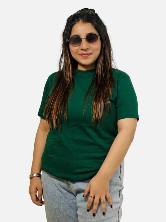 Bottle Green Regular Fit T-Shirt For Women