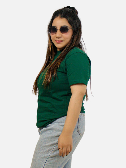 Bottle Green Regular Fit T-Shirt For Women