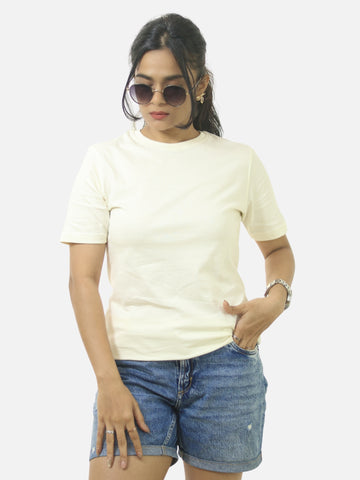 Off White Regular Fit T-Shirt For Women