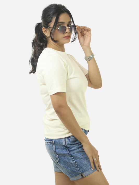 Off White Regular Fit T-Shirt For Women
