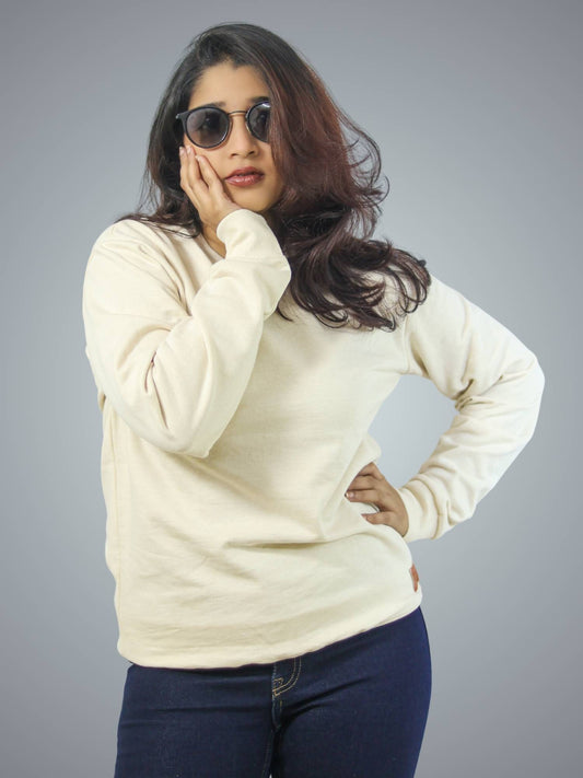 Off White Regular Fit Sweatshirt For Women