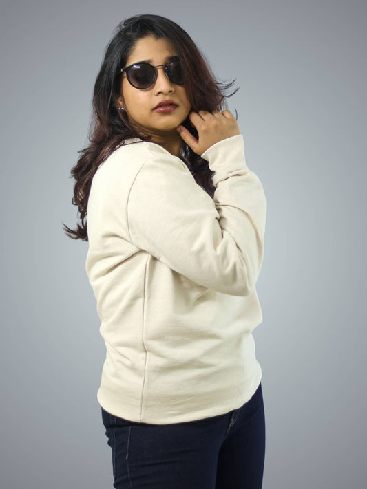 Off White Regular Fit Sweatshirt For Women