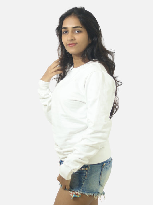 White Regular Fit Sweatshirt For Women