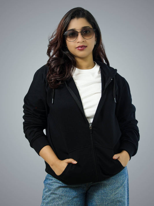 Black Zipper Hoodie For Women
