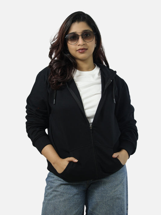 Black Zipper Hoodie For Women