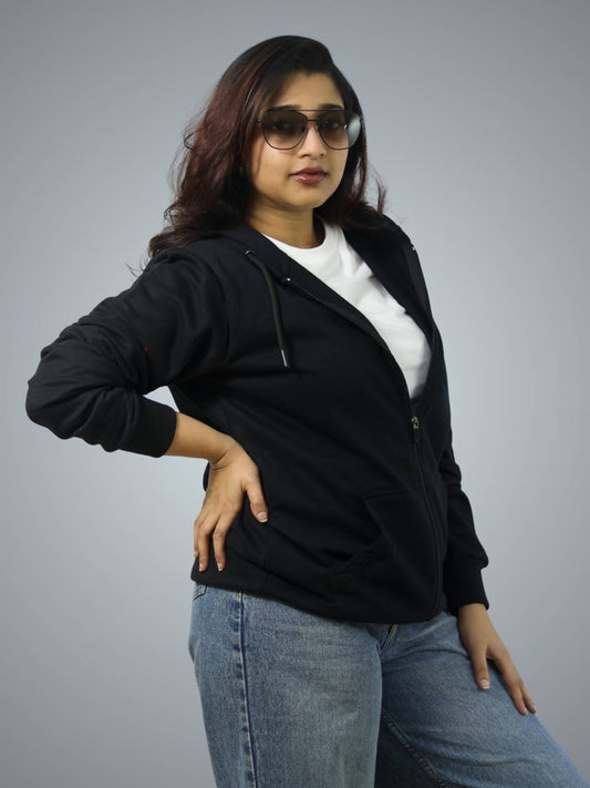Black Zipper Hoodie For Women
